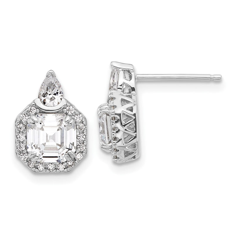 Sterling Silver Rhodium-Plated CZ 38 Stone Teardrop Post Earrings