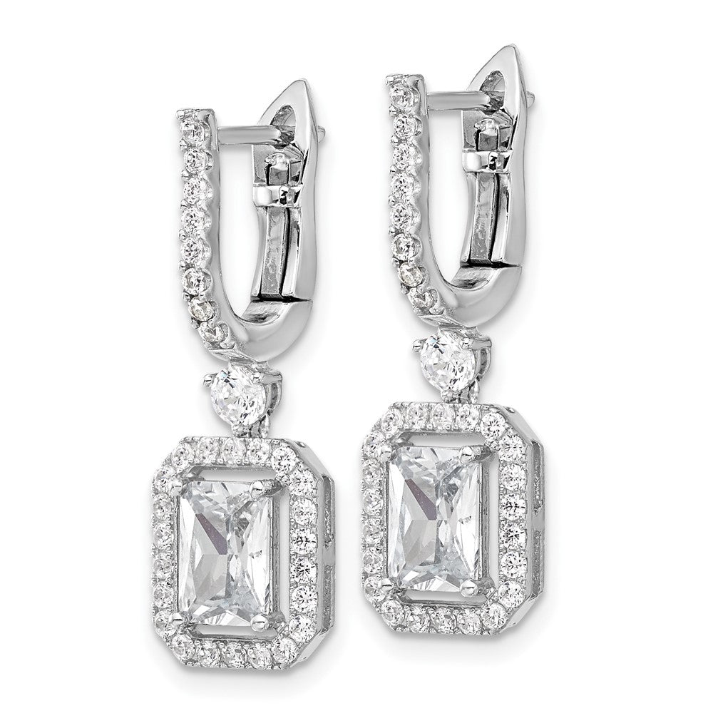 Sterling Silver Rhodium-Plated CZ 64 Stone Hinged Hoop Dangle Earrings