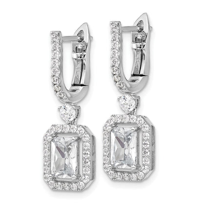 Sterling Silver Rhodium-Plated CZ 64 Stone Hinged Hoop Dangle Earrings