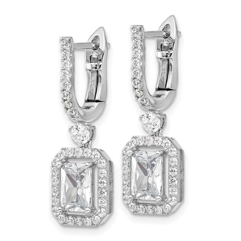 Sterling Silver Rhodium-Plated CZ 64 Stone Hinged Hoop Dangle Earrings