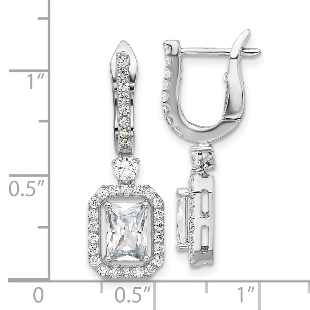 Sterling Silver Rhodium-Plated CZ 64 Stone Hinged Hoop Dangle Earrings