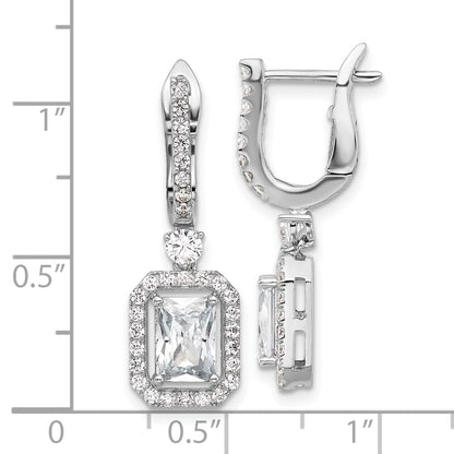 Sterling Silver Rhodium-Plated CZ 64 Stone Hinged Hoop Dangle Earrings
