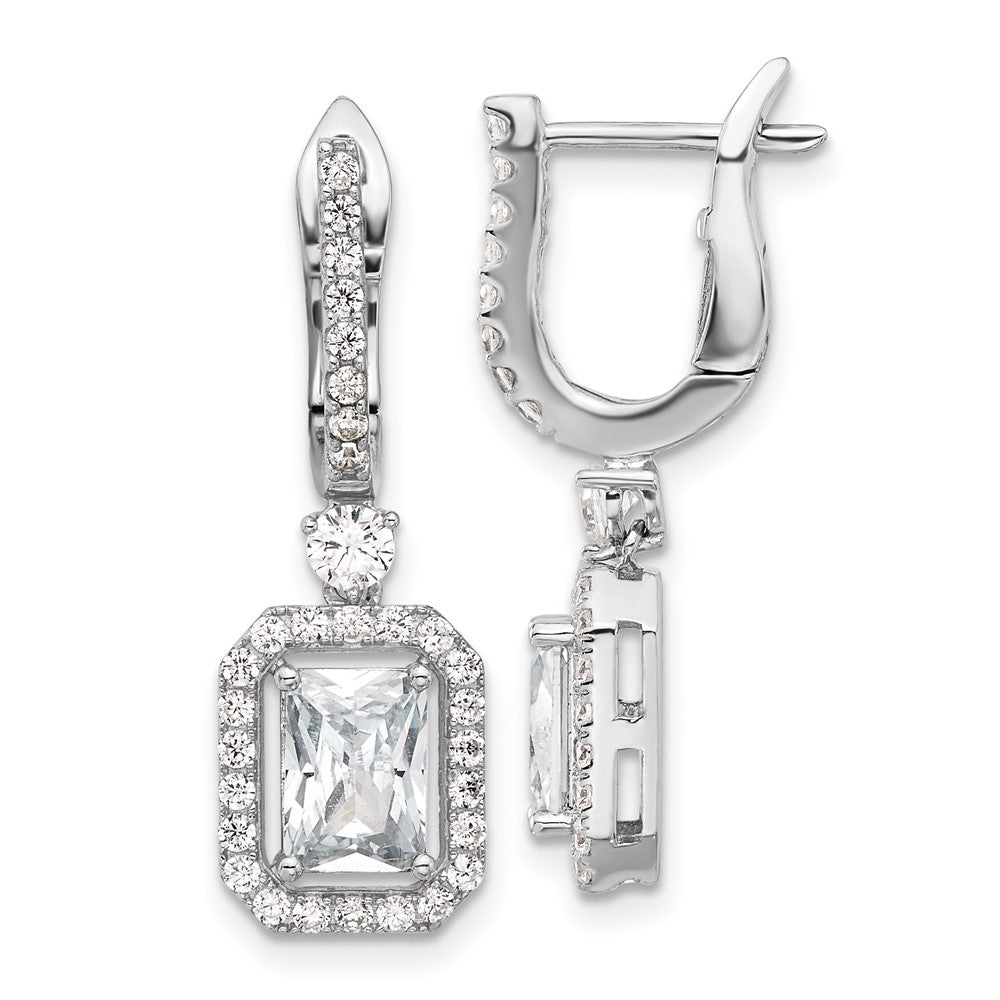 Sterling Silver Rhodium-Plated CZ 64 Stone Hinged Hoop Dangle Earrings