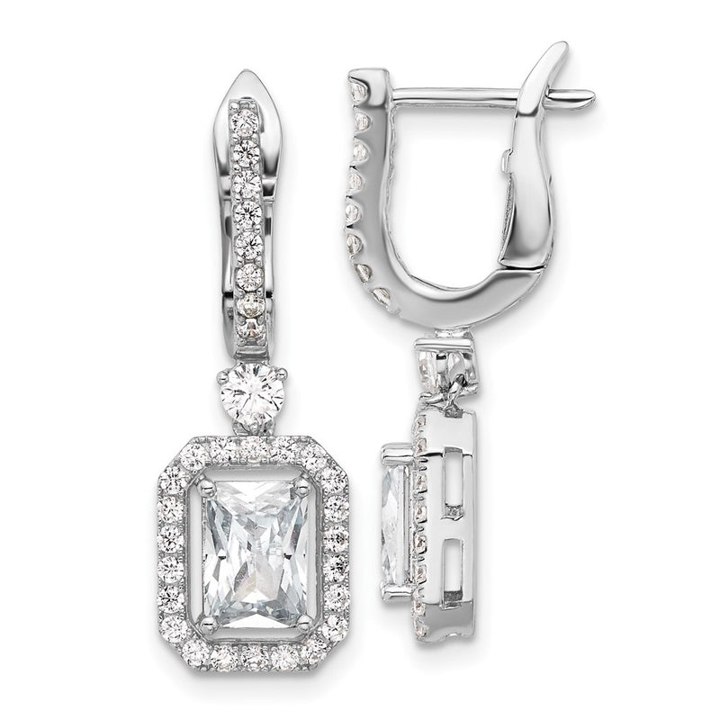 Sterling Silver Rhodium-Plated CZ 64 Stone Hinged Hoop Dangle Earrings