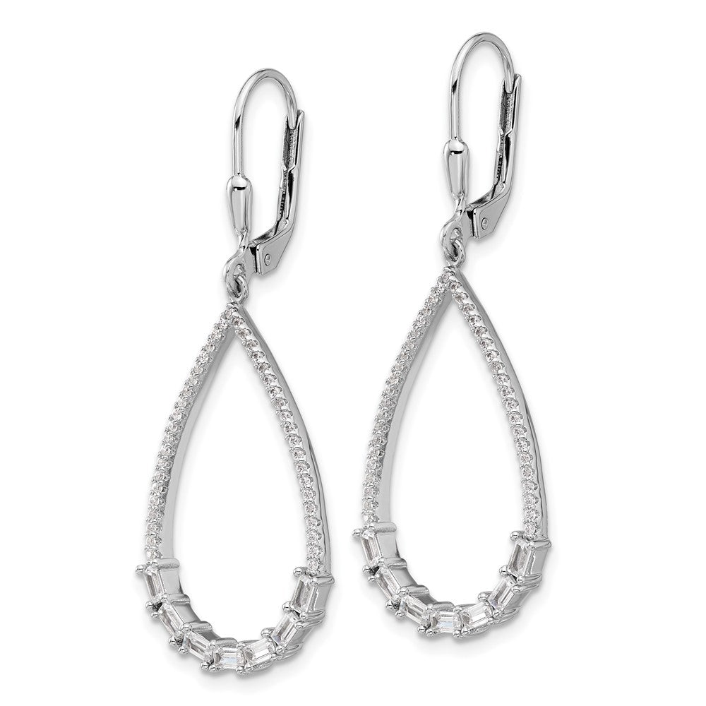 Sterling Silver Rhodium-Plated CZ 96 Stone Dangle Leverback Earrings