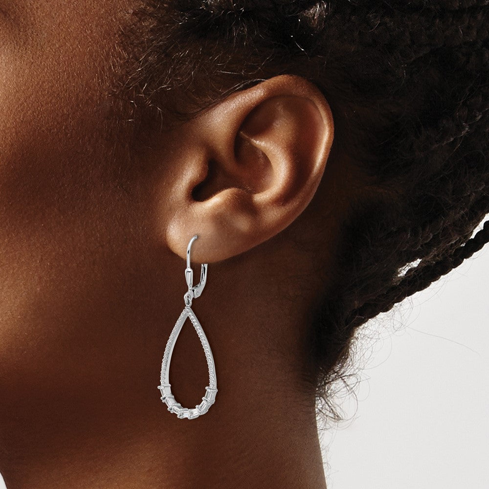 Sterling Silver Rhodium-Plated CZ 96 Stone Dangle Leverback Earrings