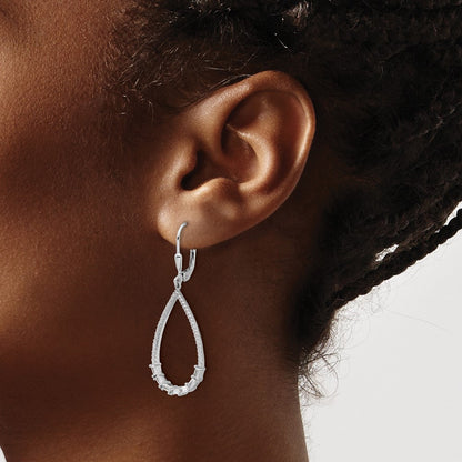 Sterling Silver Rhodium-Plated CZ 96 Stone Dangle Leverback Earrings