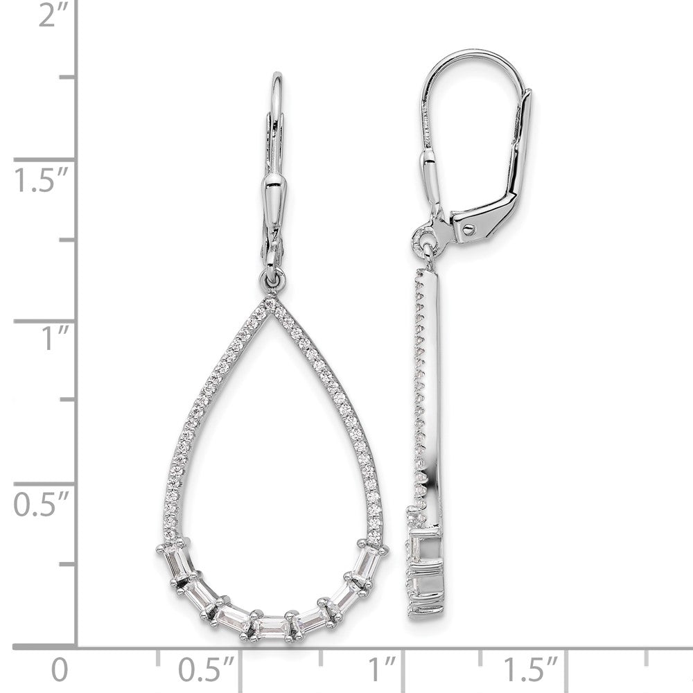 Sterling Silver Rhodium-Plated CZ 96 Stone Dangle Leverback Earrings