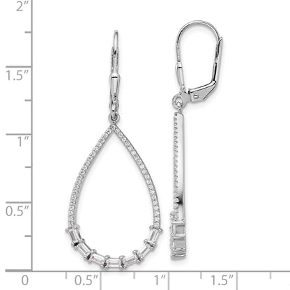 Sterling Silver Rhodium-Plated CZ 96 Stone Dangle Leverback Earrings