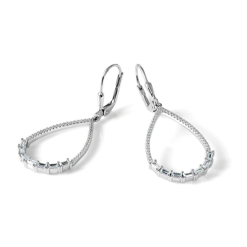 Sterling Silver Rhodium-Plated CZ 96 Stone Dangle Leverback Earrings