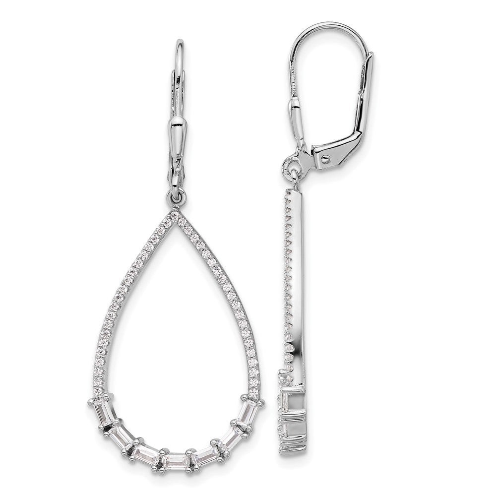 Sterling Silver Rhodium-Plated CZ 96 Stone Dangle Leverback Earrings