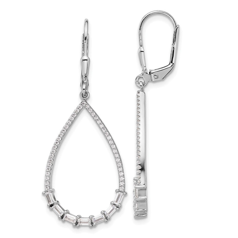 Sterling Silver Rhodium-Plated CZ 96 Stone Dangle Leverback Earrings