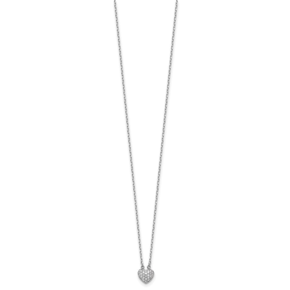 Sterling Silver Rhodium-Plated CZ 66 Stone Heart 16in w/2in Ext. Necklace