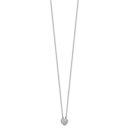 Sterling Silver Rhodium-Plated CZ 66 Stone Heart 16in w/2in Ext. Necklace