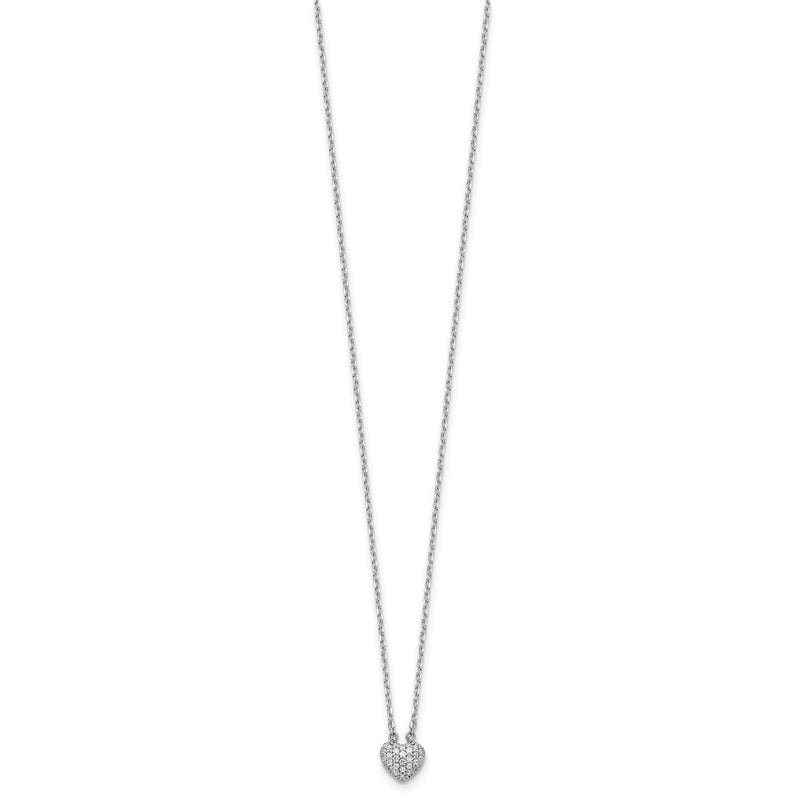 Sterling Silver Rhodium-Plated CZ 66 Stone Heart 16in w/2in Ext. Necklace