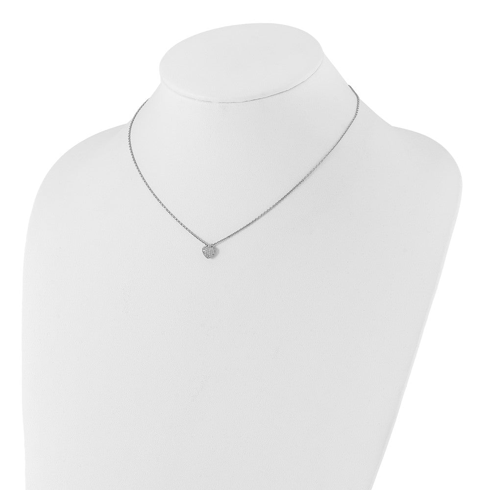 Sterling Silver Rhodium-Plated CZ 66 Stone Heart 16in w/2in Ext. Necklace