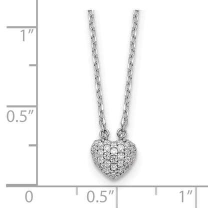 Sterling Silver Rhodium-Plated CZ 66 Stone Heart 16in w/2in Ext. Necklace
