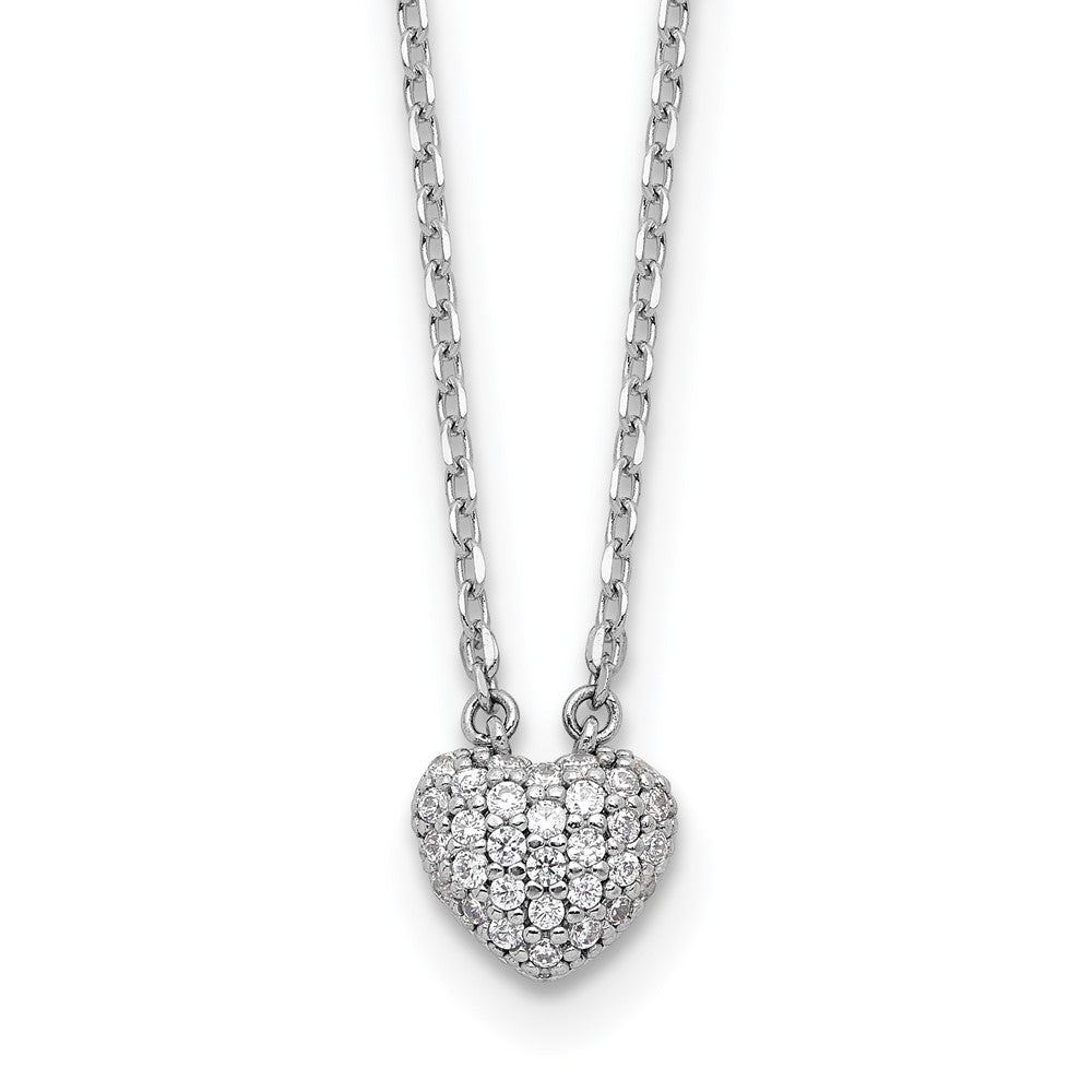 Sterling Silver Rhodium-Plated CZ 66 Stone Heart 16in w/2in Ext. Necklace