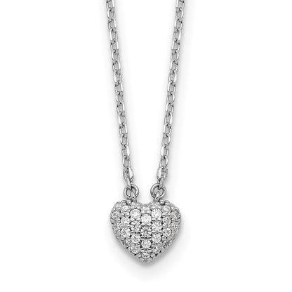 Sterling Silver Rhodium-Plated CZ 66 Stone Heart 16in w/2in Ext. Necklace