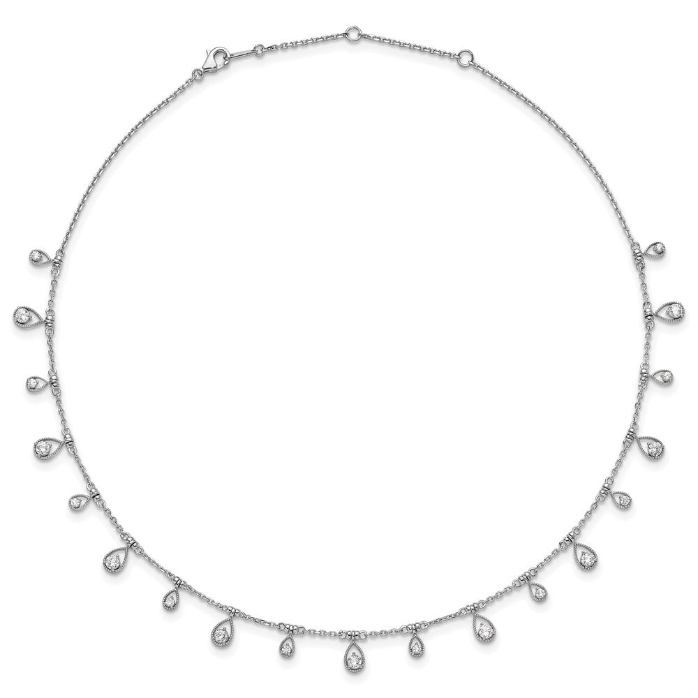 Sterling Silver Rhodium-Plated CZ 14in w/2in Ext. Teardrop Necklace
