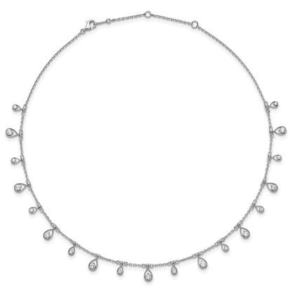 Sterling Silver Rhodium-Plated CZ 14in w/2in Ext. Teardrop Necklace