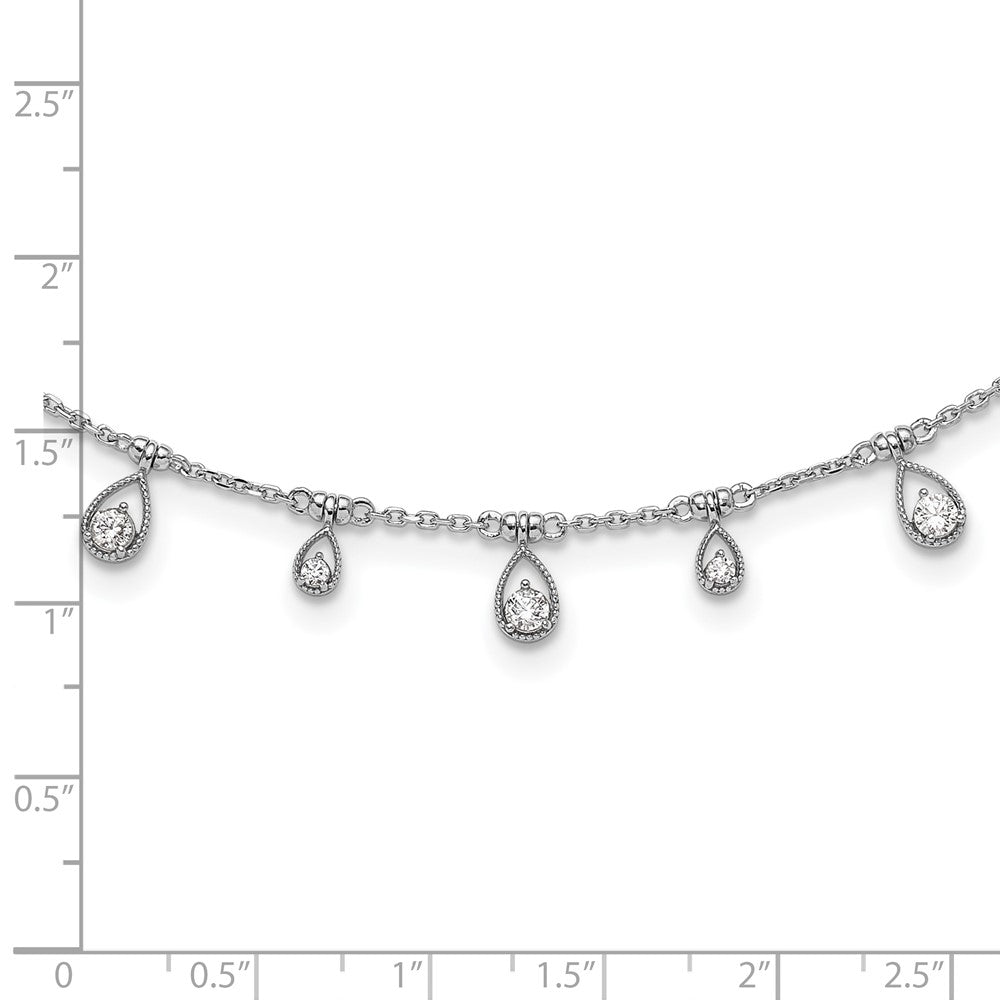 Sterling Silver Rhodium-Plated CZ 14in w/2in Ext. Teardrop Necklace