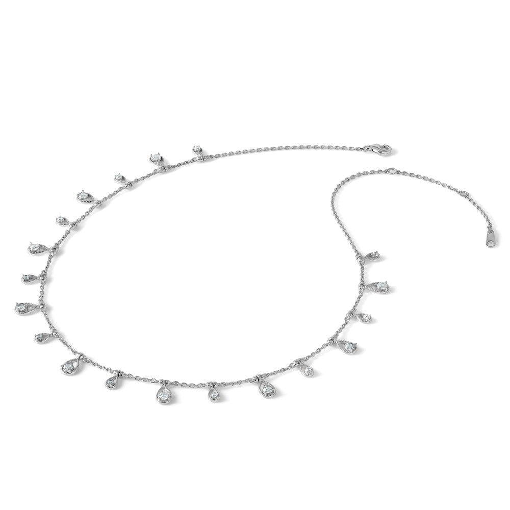 Sterling Silver Rhodium-Plated CZ 14in w/2in Ext. Teardrop Necklace