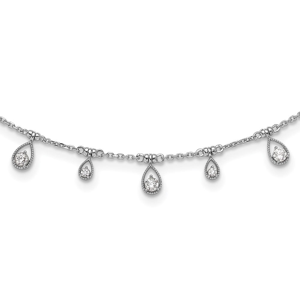 Sterling Silver Rhodium-Plated CZ 14in w/2in Ext. Teardrop Necklace