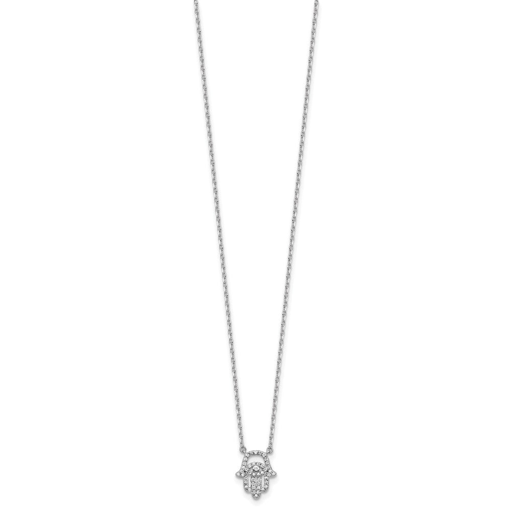 Sterling Silver Rhodium-Plated CZ 16in w/2in Ext. Chamseh/hamsa Necklace