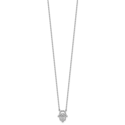 Sterling Silver Rhodium-Plated CZ 16in w/2in Ext. Chamseh/hamsa Necklace
