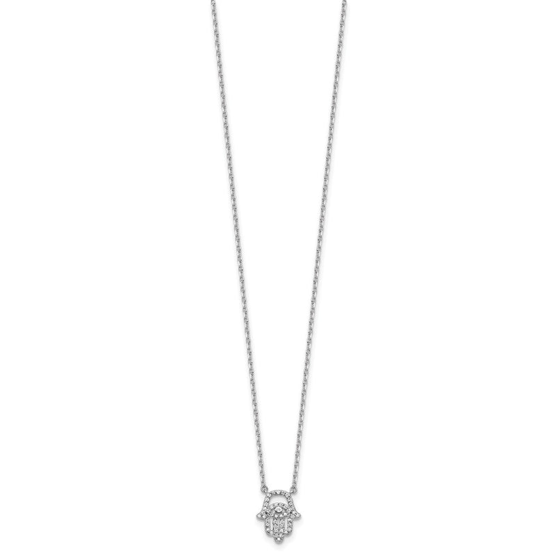 Sterling Silver Rhodium-Plated CZ 16in w/2in Ext. Chamseh/hamsa Necklace