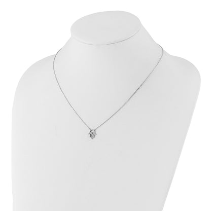 Sterling Silver Rhodium-Plated CZ 16in w/2in Ext. Chamseh/hamsa Necklace