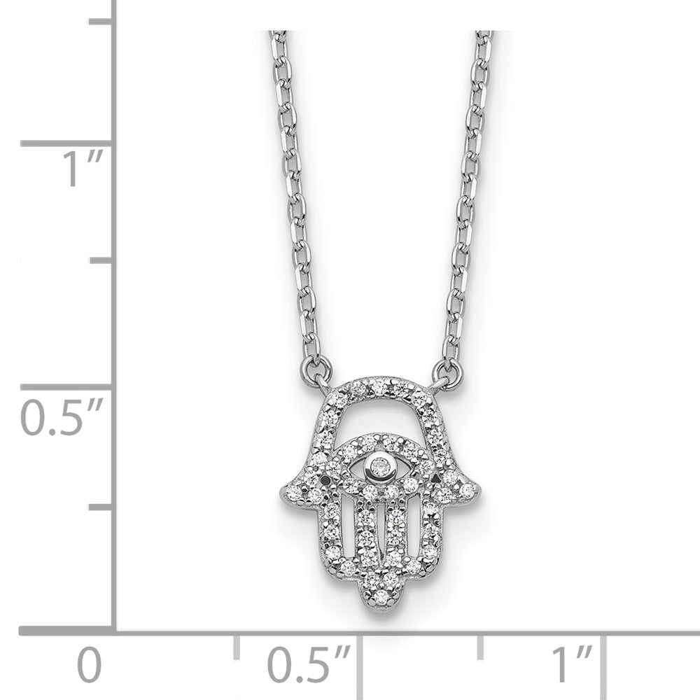 Sterling Silver Rhodium-Plated CZ 16in w/2in Ext. Chamseh/hamsa Necklace