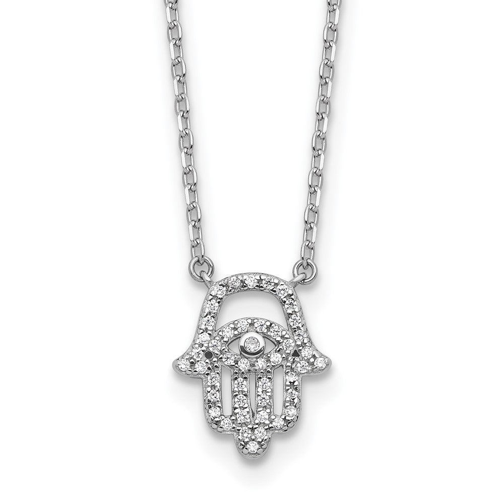 Sterling Silver Rhodium-Plated CZ 16in w/2in Ext. Chamseh/hamsa Necklace