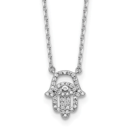 Sterling Silver Rhodium-Plated CZ 16in w/2in Ext. Chamseh/hamsa Necklace