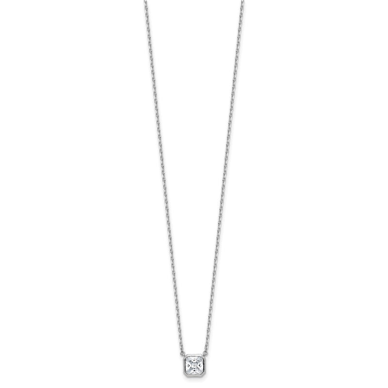 Sterling Silver Rhodium-Plated CZ 19 Stone 16in w/2in Ext. Square Necklace