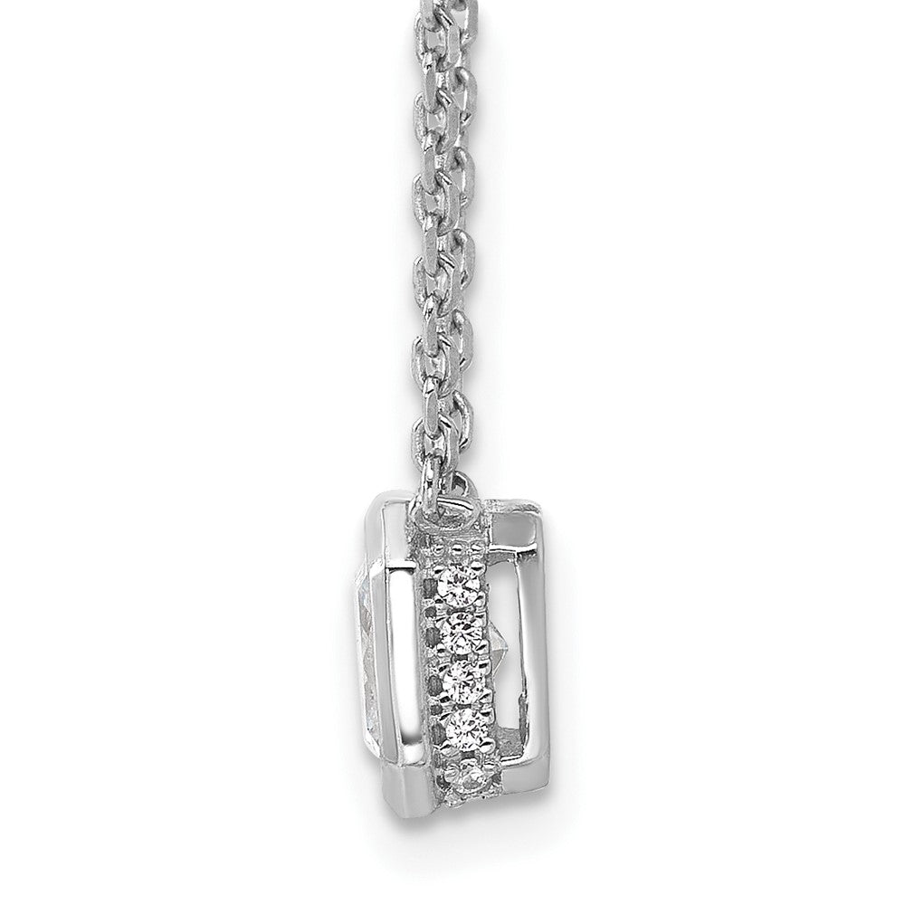 Sterling Silver Rhodium-Plated CZ 19 Stone 16in w/2in Ext. Square Necklace