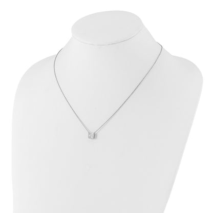 Sterling Silver Rhodium-Plated CZ 19 Stone 16in w/2in Ext. Square Necklace
