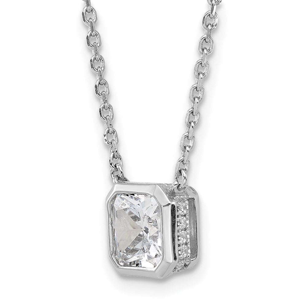 Sterling Silver Rhodium-Plated CZ 19 Stone 16in w/2in Ext. Square Necklace