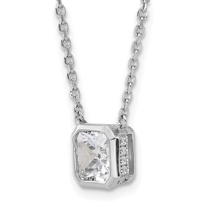 Sterling Silver Rhodium-Plated CZ 19 Stone 16in w/2in Ext. Square Necklace