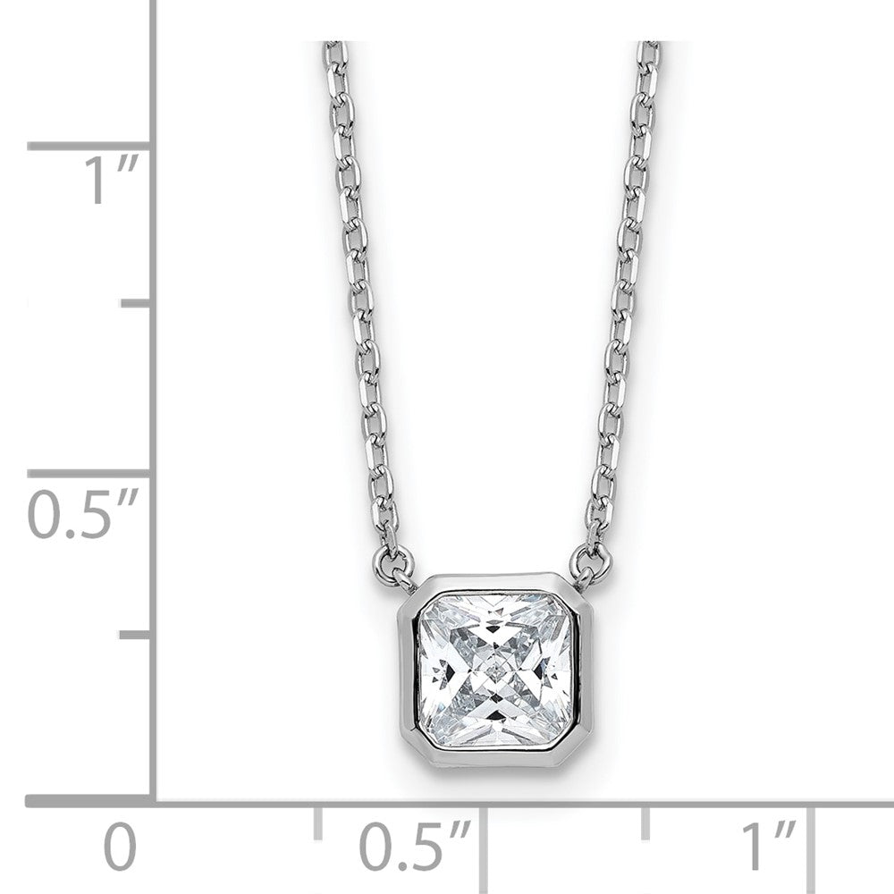 Sterling Silver Rhodium-Plated CZ 19 Stone 16in w/2in Ext. Square Necklace