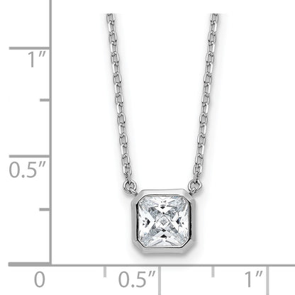 Sterling Silver Rhodium-Plated CZ 19 Stone 16in w/2in Ext. Square Necklace