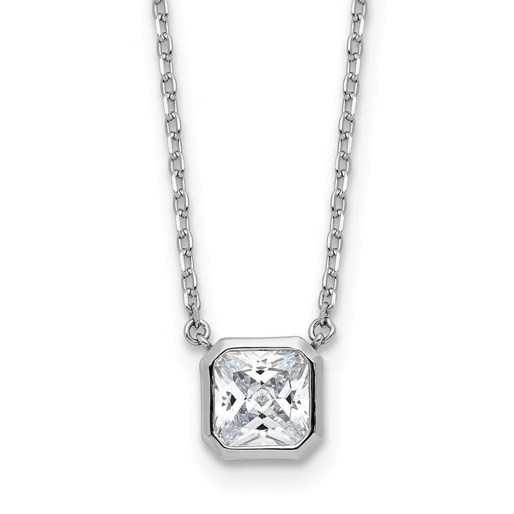 Sterling Silver Rhodium-Plated CZ 19 Stone 16in w/2in Ext. Square Necklace