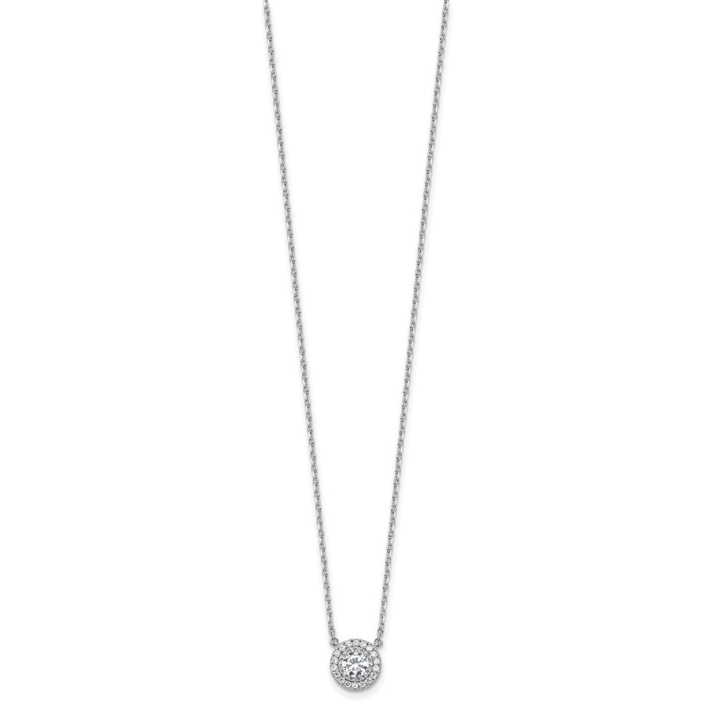 Sterling Silver Rhodium Plated CZ 19 Stone 16in w/2in Ext. Round Necklace