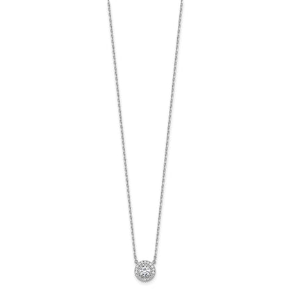 Sterling Silver Rhodium Plated CZ 19 Stone 16in w/2in Ext. Round Necklace