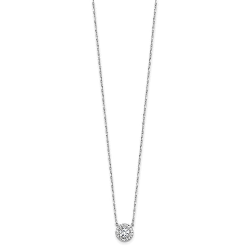 Sterling Silver Rhodium Plated CZ 19 Stone 16in w/2in Ext. Round Necklace