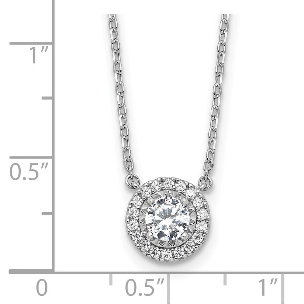 Sterling Silver Rhodium Plated CZ 19 Stone 16in w/2in Ext. Round Necklace