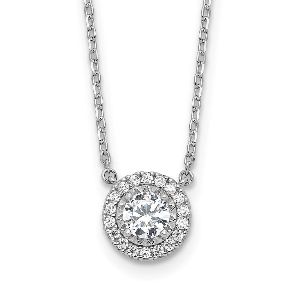 Sterling Silver Rhodium Plated CZ 19 Stone 16in w/2in Ext. Round Necklace