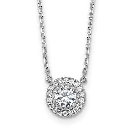 Sterling Silver Rhodium Plated CZ 19 Stone 16in w/2in Ext. Round Necklace