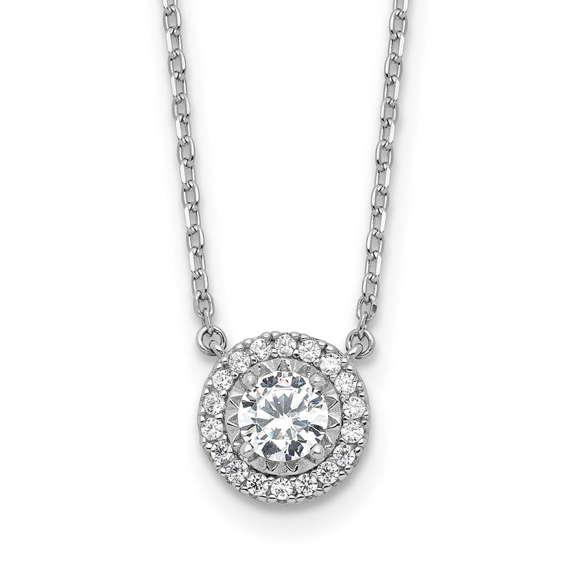 Sterling Silver Rhodium Plated CZ 19 Stone 16in w/2in Ext. Round Necklace